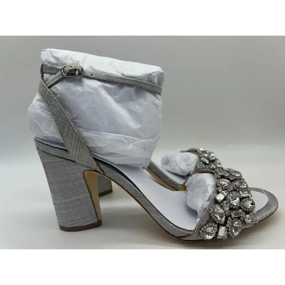 Badgley Mischka Jill Chrystal Embellished Block Heel Women's Size 8.